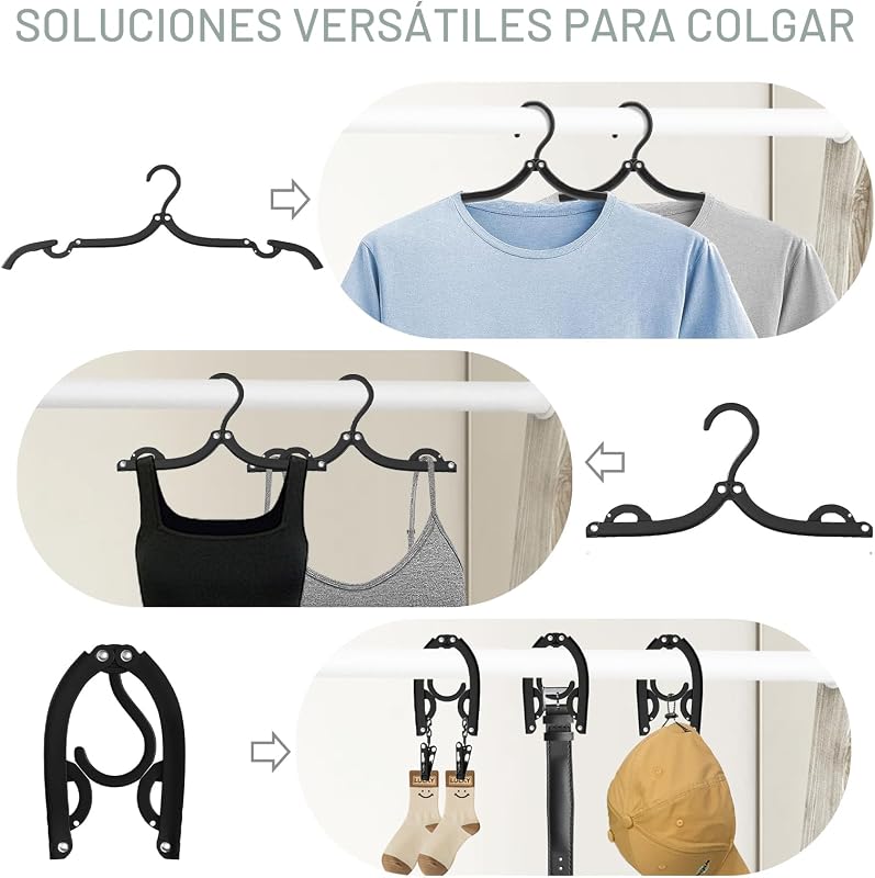 12 Perchas Viaje Plegables Tendedero Negro