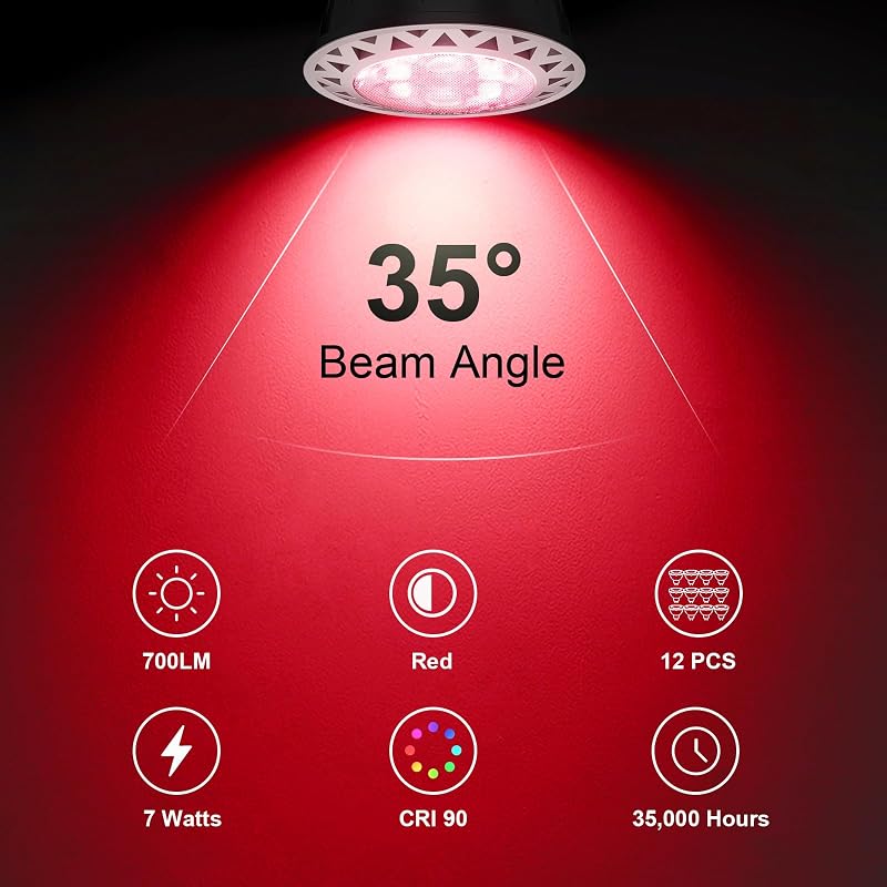 12 Bombillas LED MR16 7W 700lm Rojo Base GU5.3 No Regulable