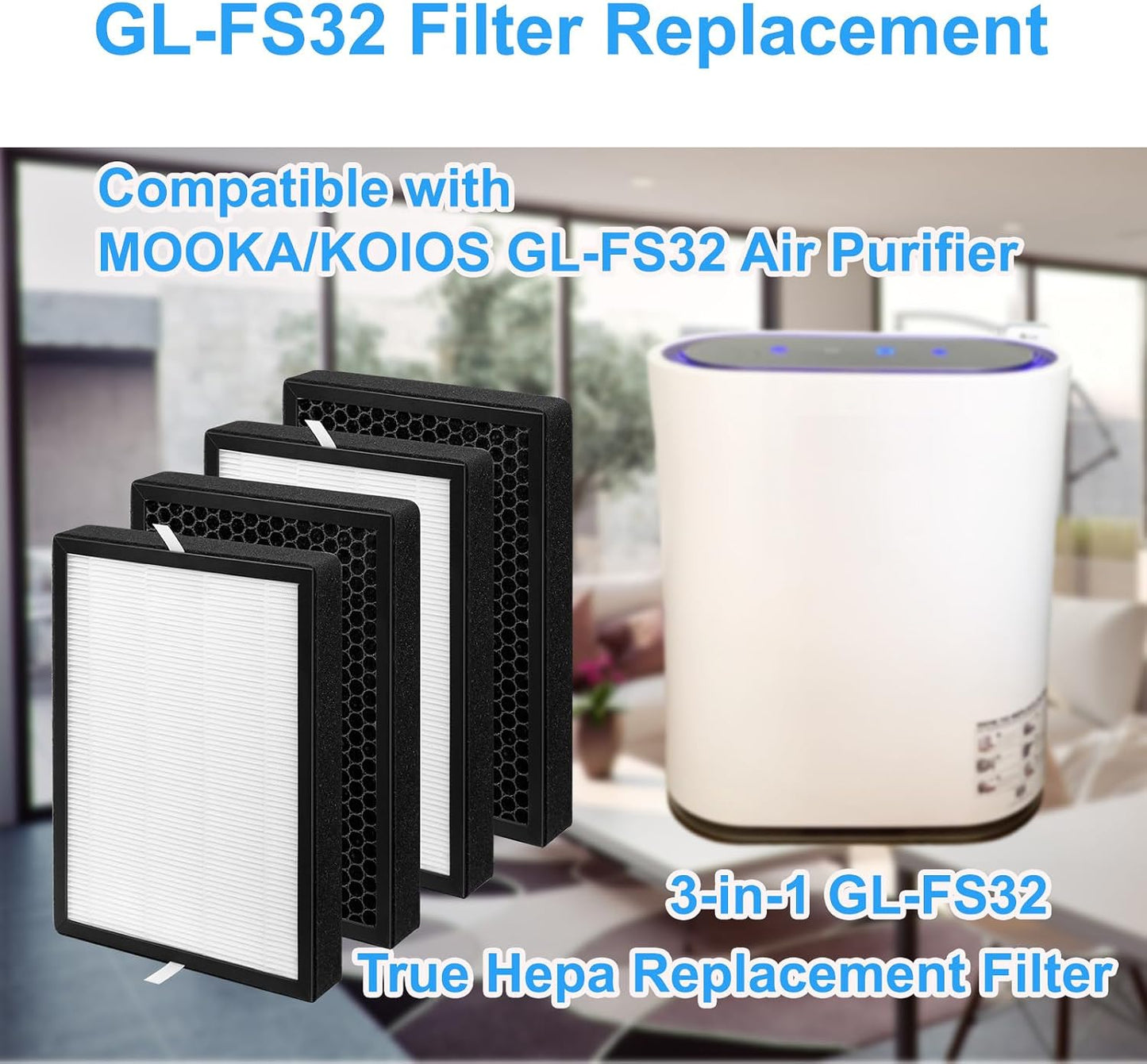 4 Filtros Repuesto GL-FS32 True Hepa 3en1