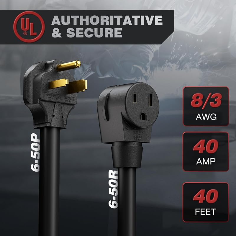 Cable extensión soldador 40A 40 ft 8AWG UL 3 clavijas