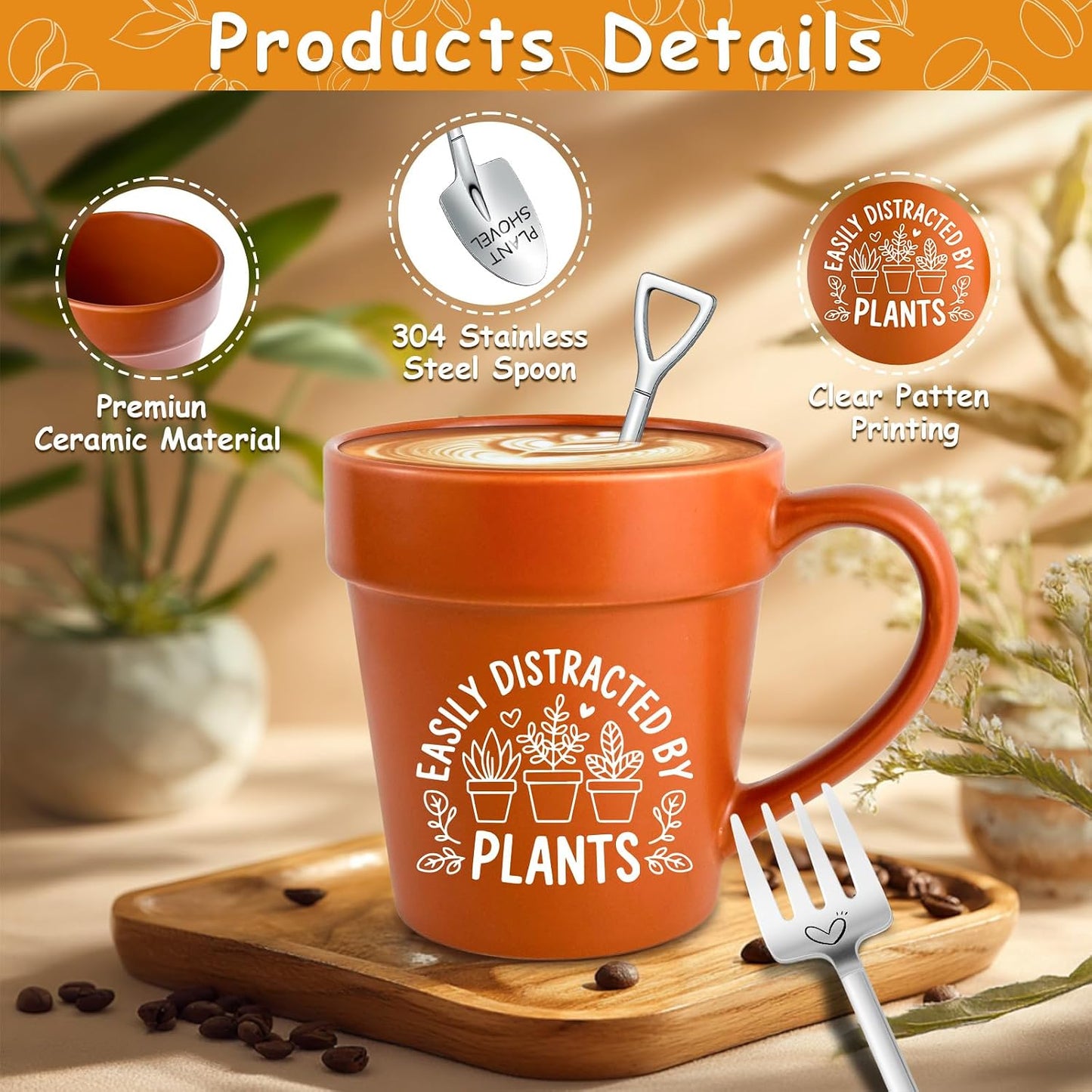 Taza para amantes de plantas con cuchara y tenedor