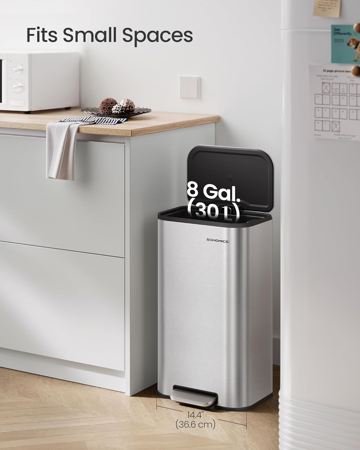 Basurero cocina 30L acero inox cierre suave antidesliz
