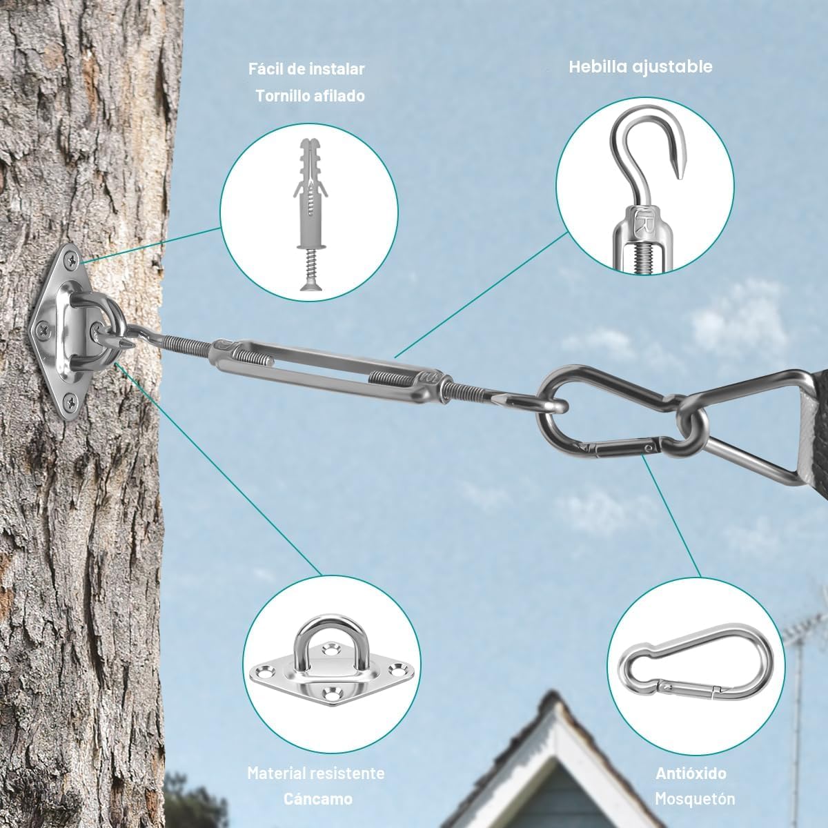 Kit accesorios velas sombra 6" acero inox para toldo patio
