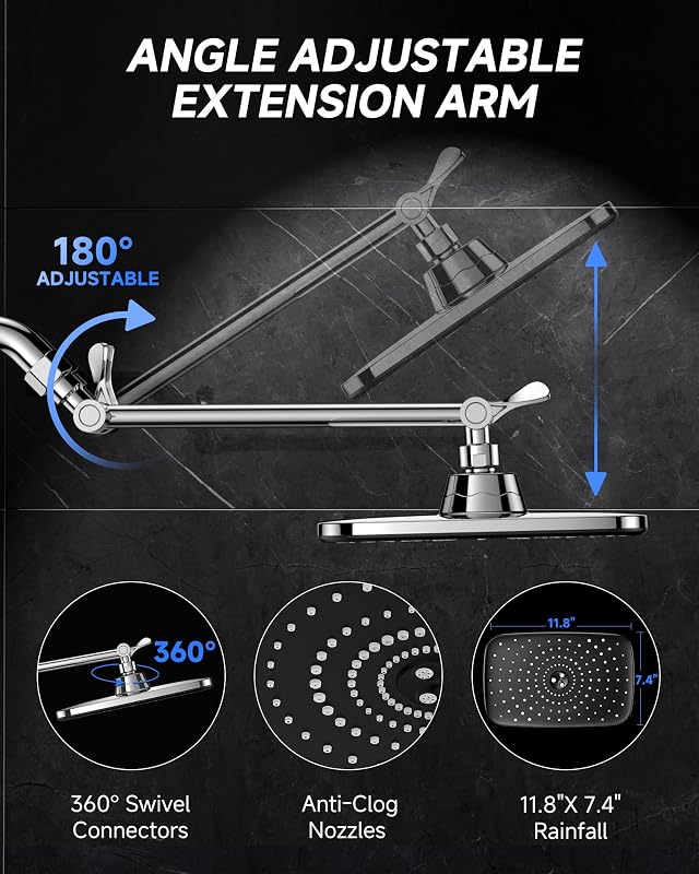 Cabezal ducha lluvia rectangular acero inox 11"
