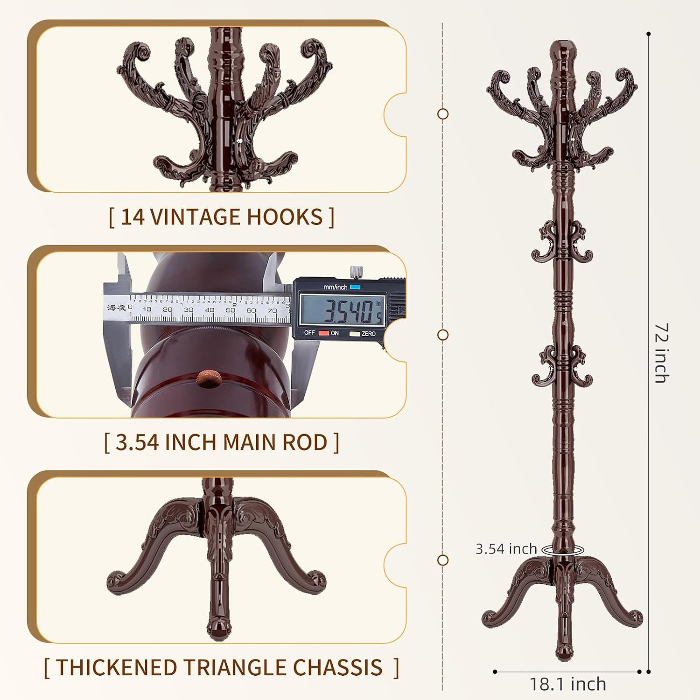 Perchero abrigos madera haya 14 ganchos base triangular
