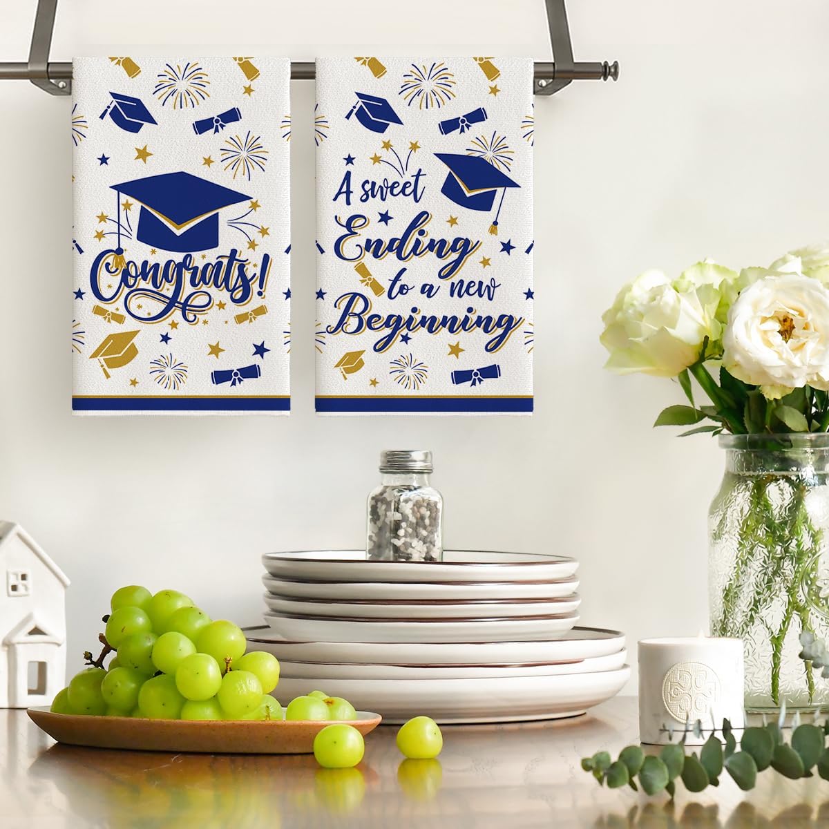 Set 2 Toallas Graduación Texto Congrats 18x26pulg