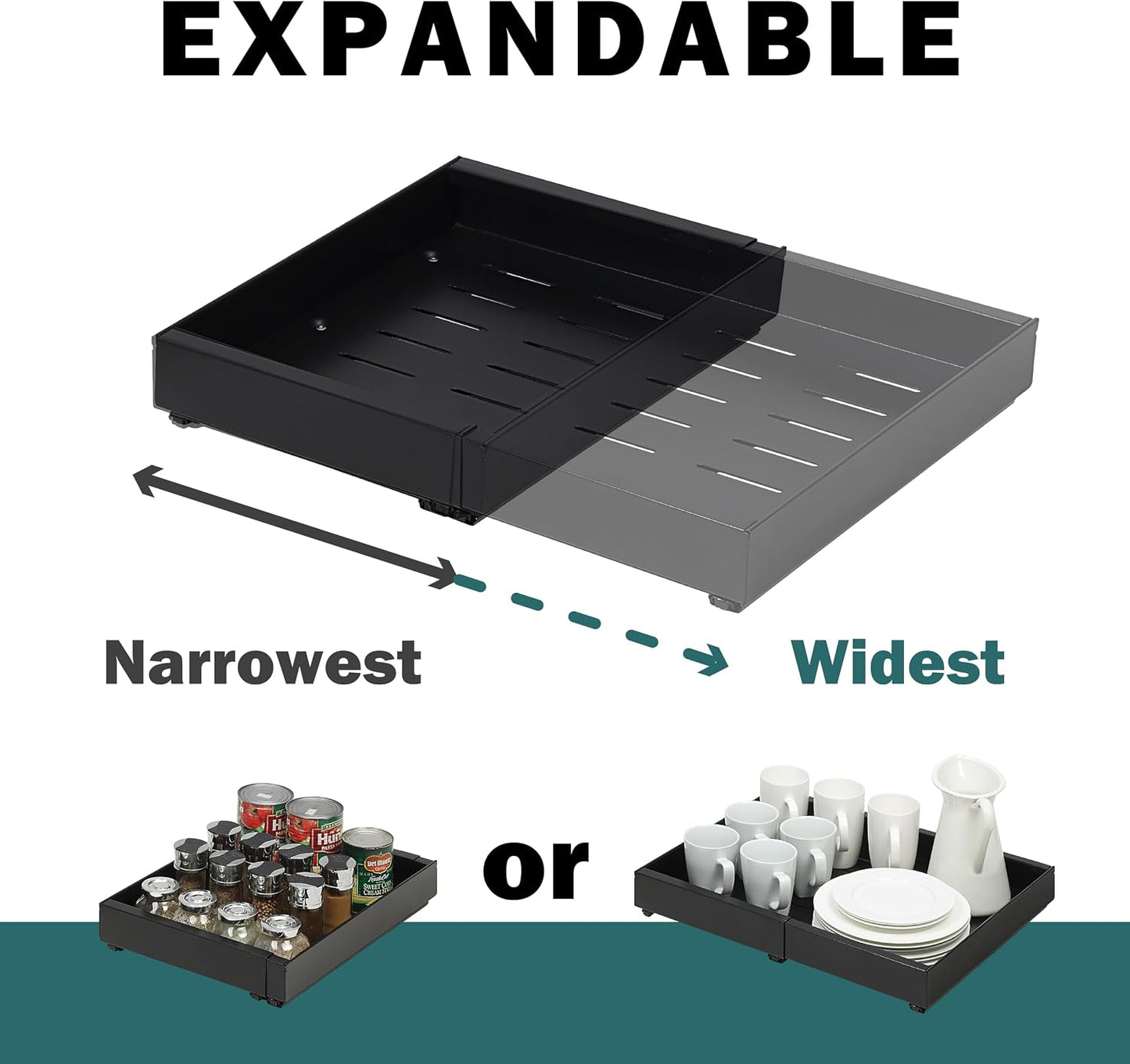 Organiz. cajón extensible estante negro