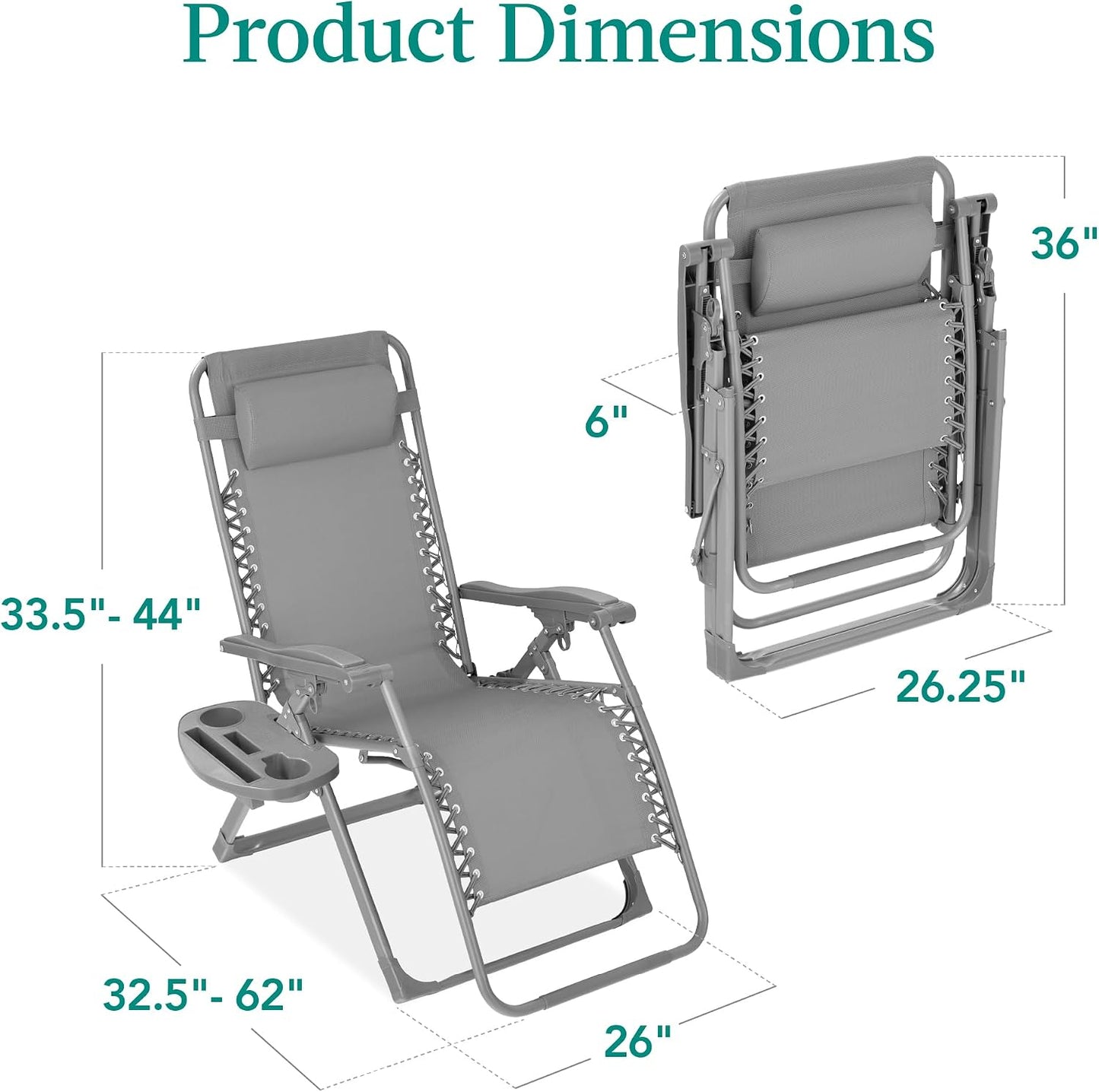 Silla ajustable gravedad cero reclinable plegable gris
