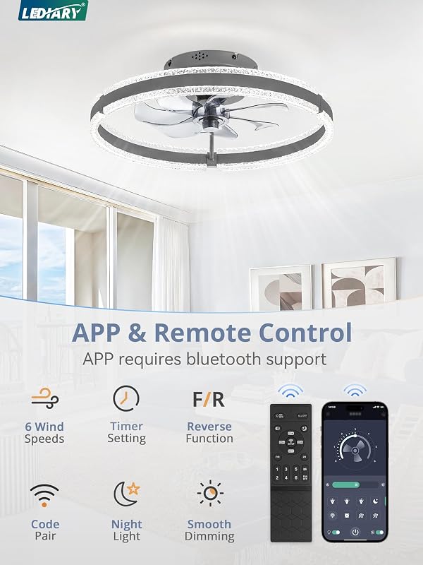 Ventilador techo bajo 20" con luz y control remoto
