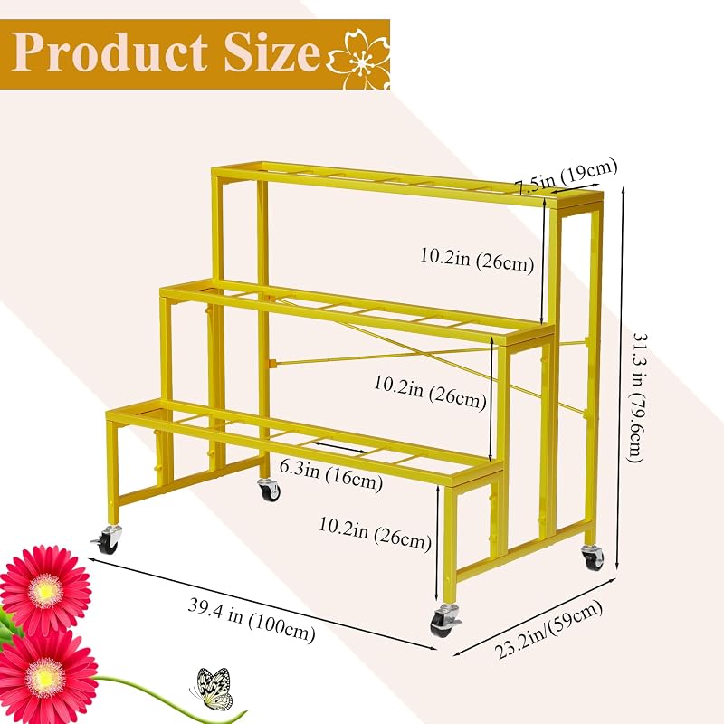 Soporte flores 3 niveles metal 12 cubos plástico negro