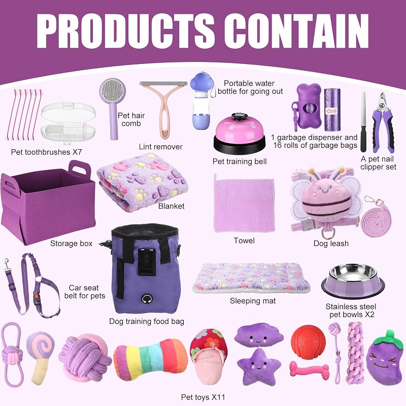 Kit 50 Pzas Suministros Perros Pequeños Morado