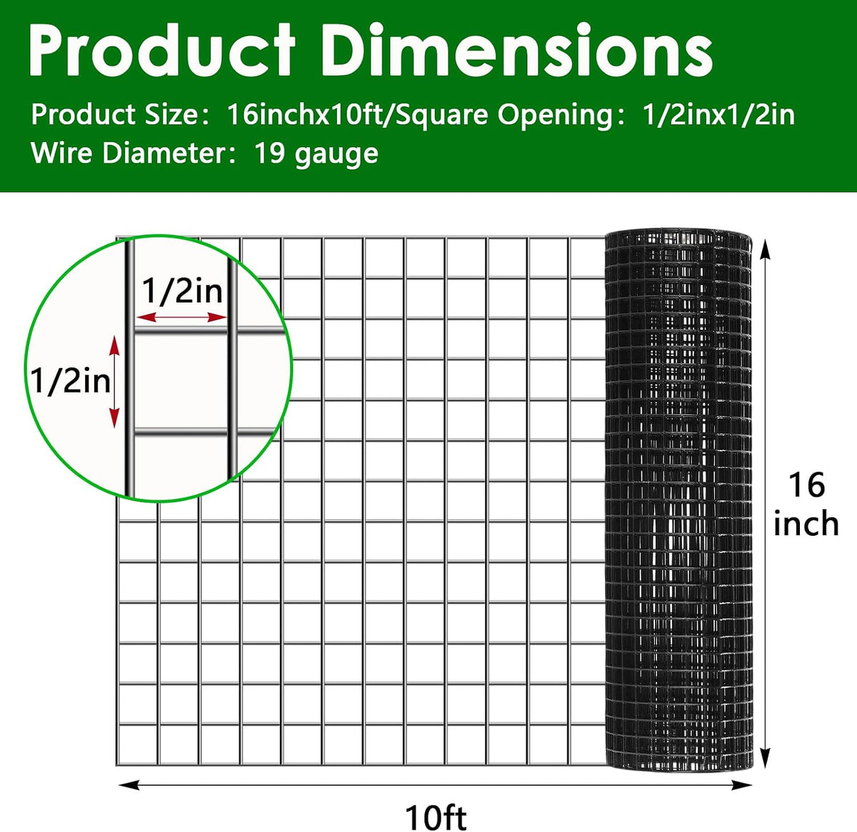 Valla de alambre galvanizado PVC 1/2pulg 16x10pies