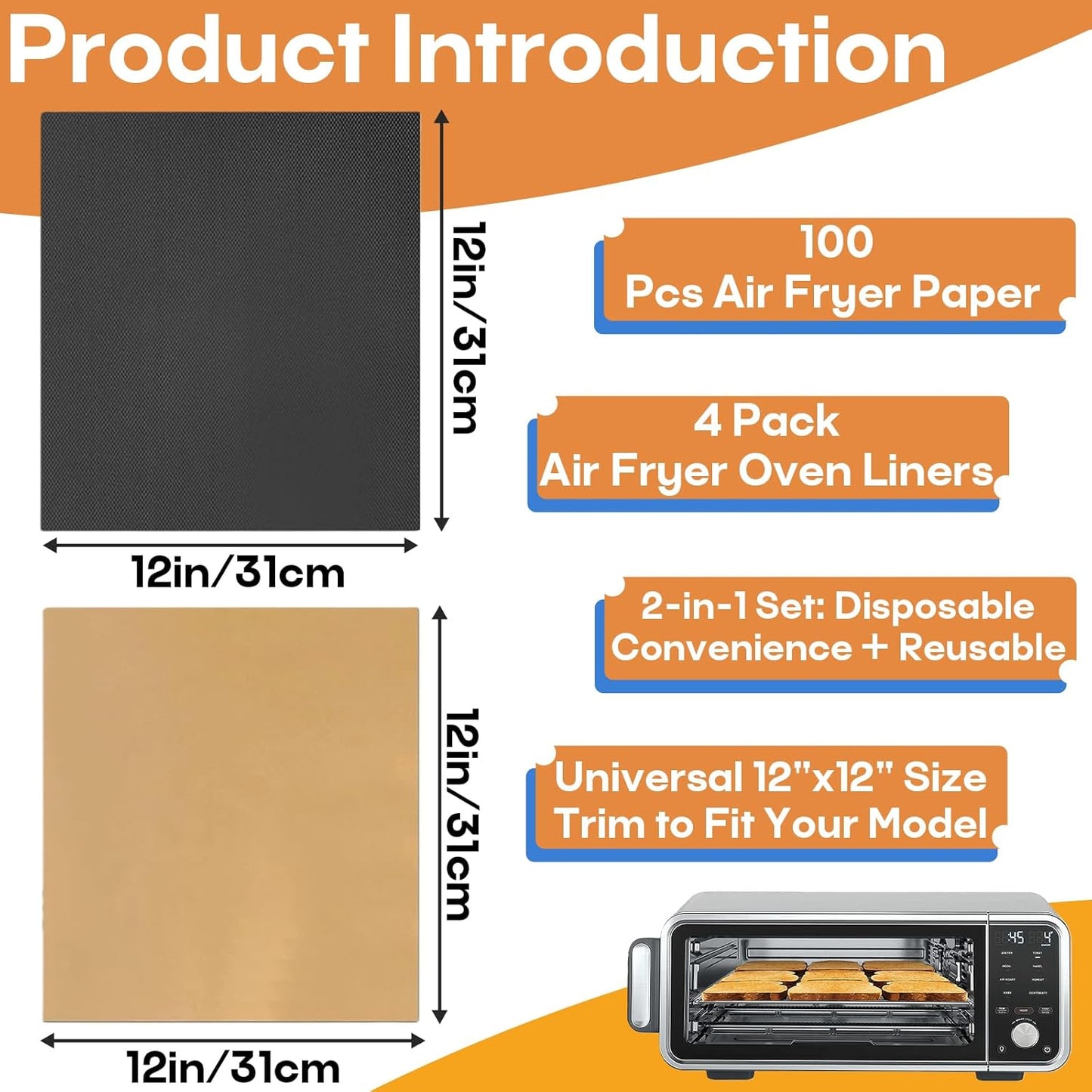 100 piezas papel para freidora de aire y 4 forros compatibles con Ninja Foodi SP101 y Cuisinart