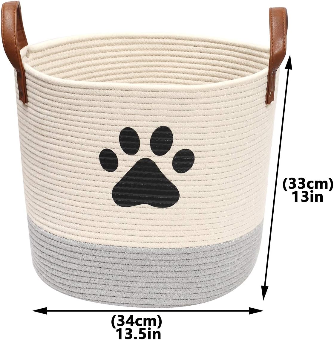 Cesta algodón asa cuero para perros almacenamiento beige/gris