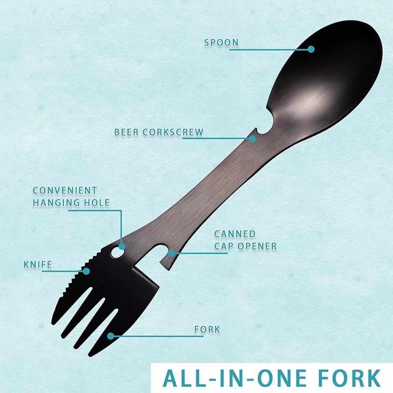 Spork 5en1 acero inox para campamento cuchara tenedor abrebotellas