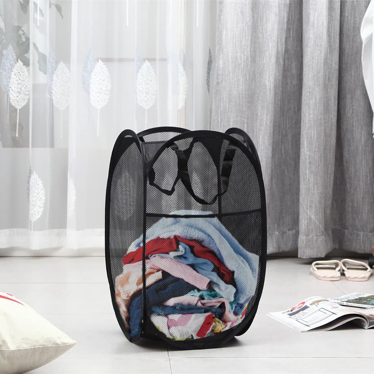 2 Cestas plegables malla para ropa sucia baño viaje negro