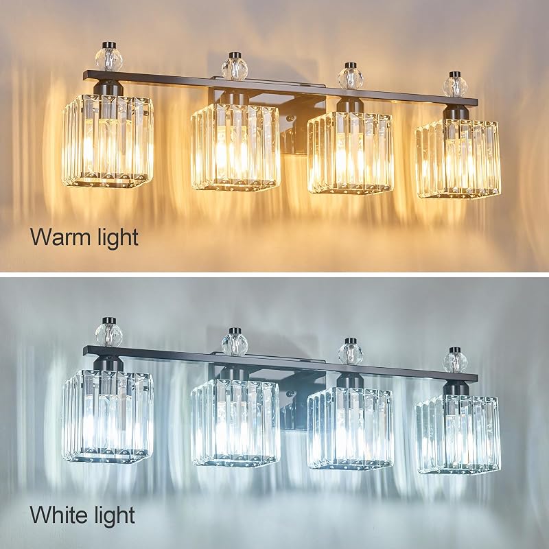 Lámpara baño 4 luces cristal chapado negro sobre espejo
