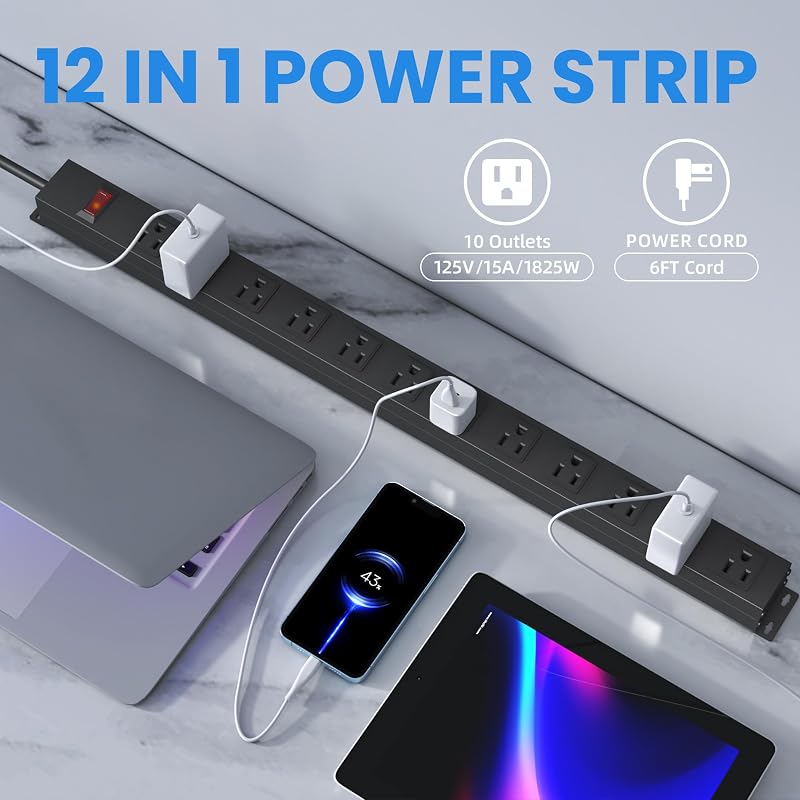 Tira alimentación 12 tomas 15A con interruptor 6 ft 125V