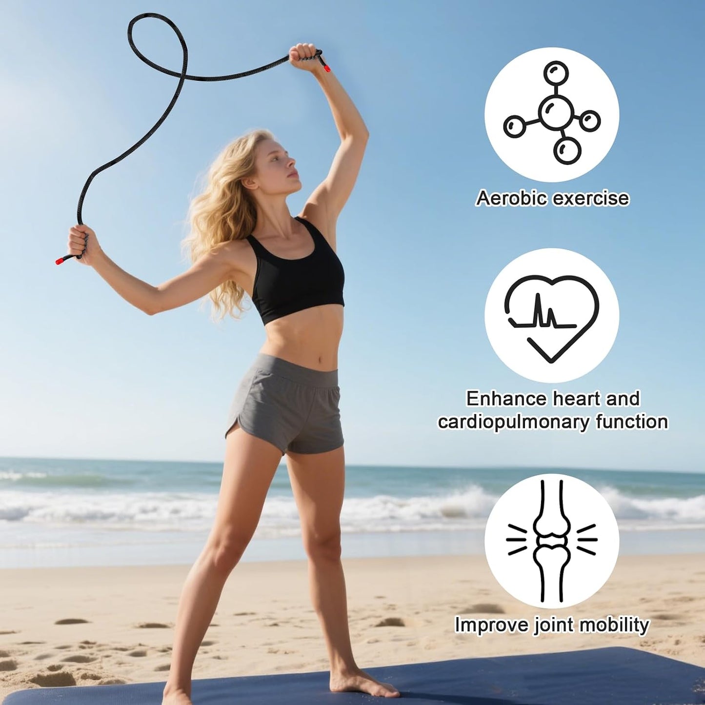 Cuerda ejercicio ajustable 9ft doble tejida cardio