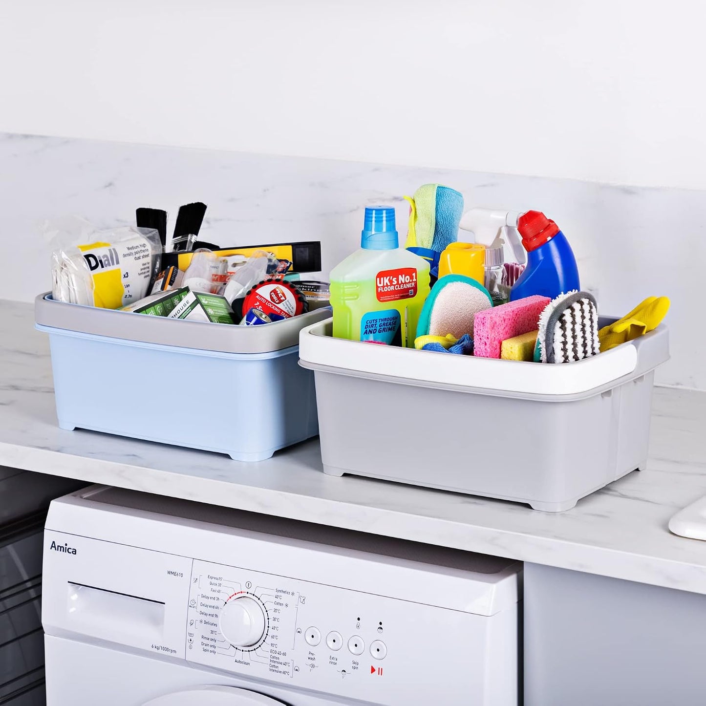 Organiz. plástico con asa plegable para despensa