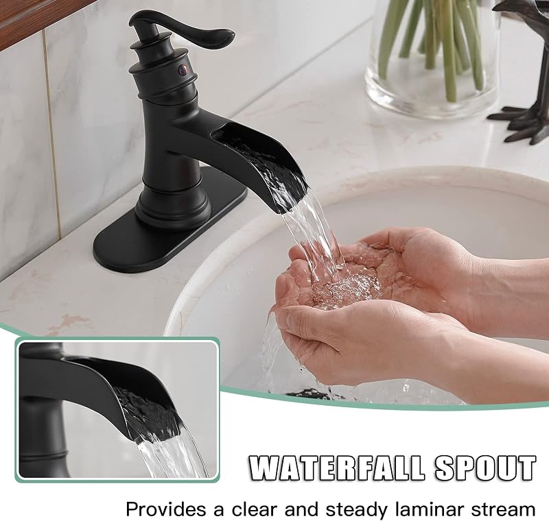 Grifo baño negro mate cascada estilo granja un solo agujero