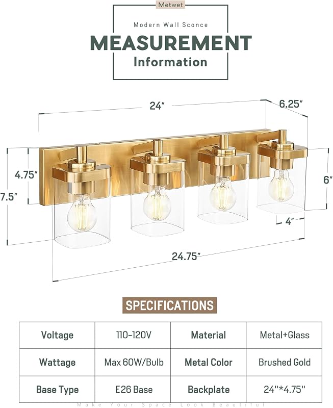 Lámpara tocador latón cepillado 4 luces modernas