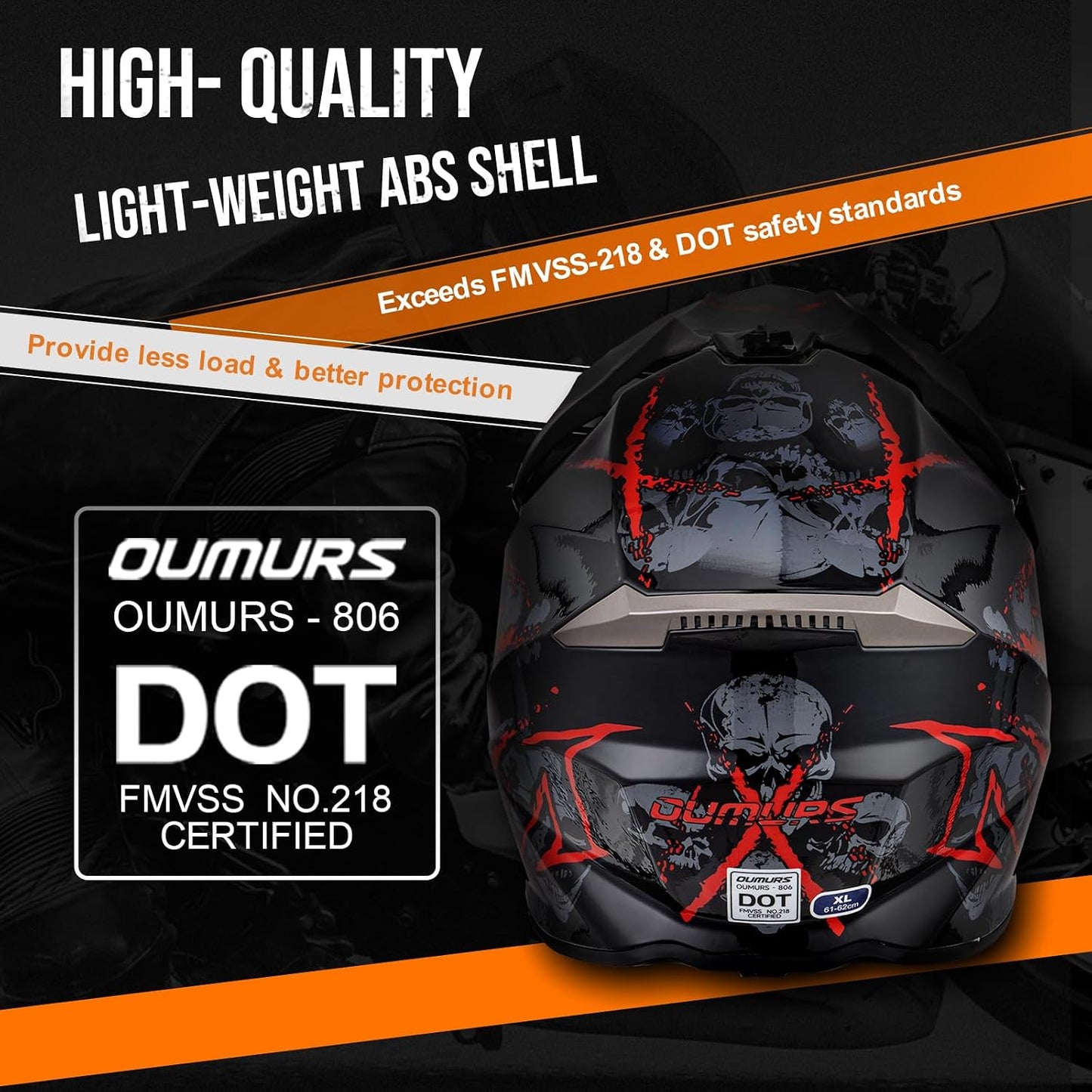 Casco motocross para adultos con visera solar y guantes