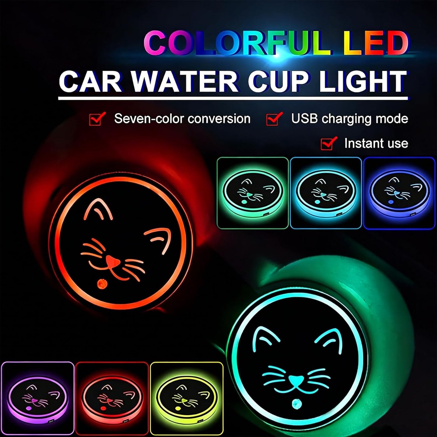 Portavasos con luces LED para auto USB 7 colores