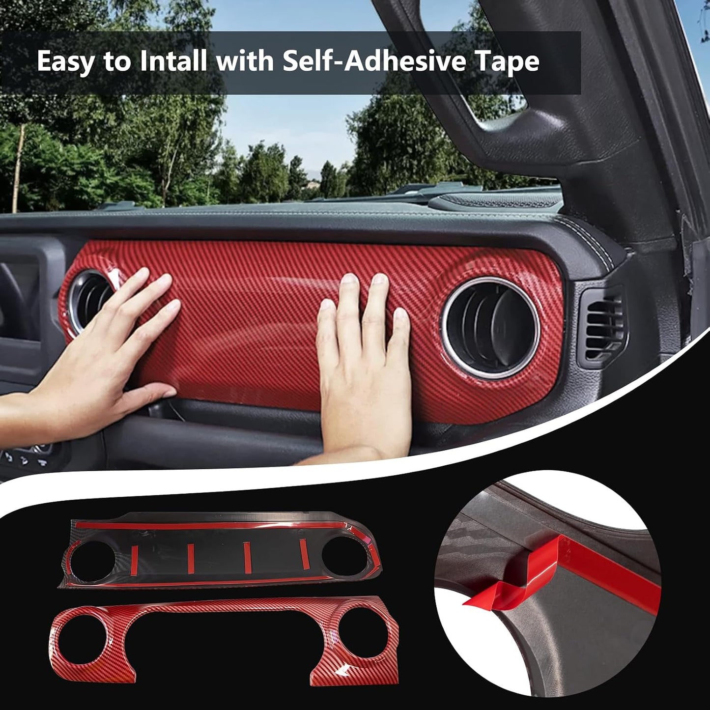 Cubierta consola Jeep JL JLU 18-23 rojo fibra carbono