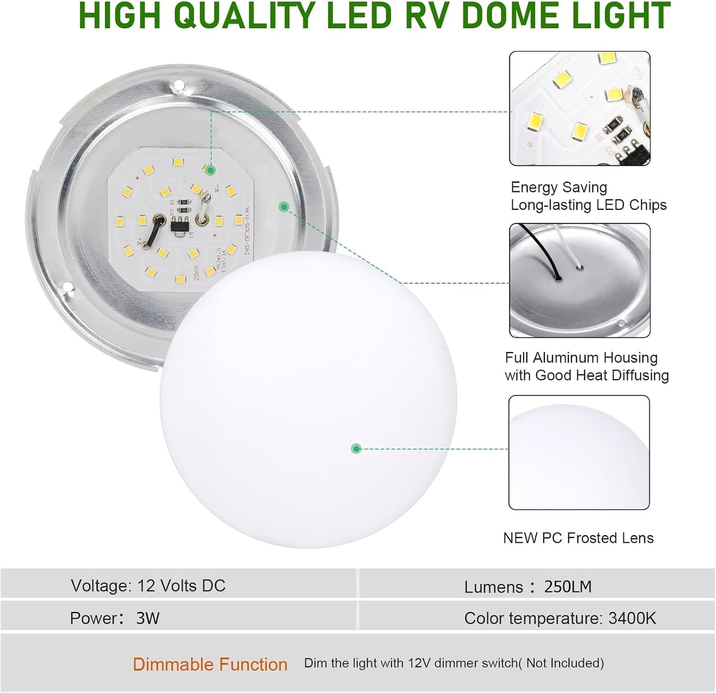 Luz LED interior 12V 3.25" regulable para caravana cámper