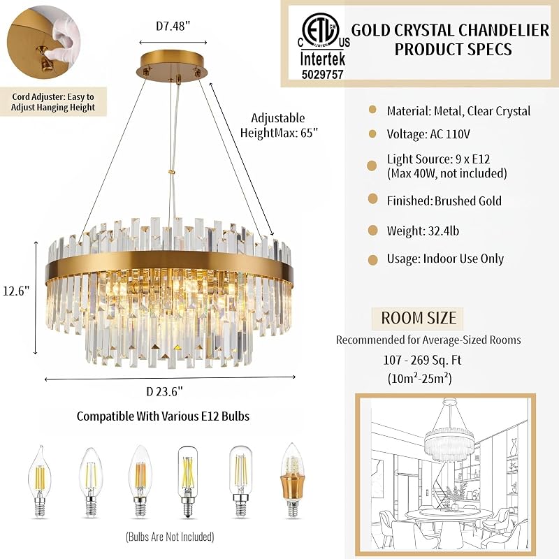 Lámpara araña moderna oro cepillado 9 luces comedor