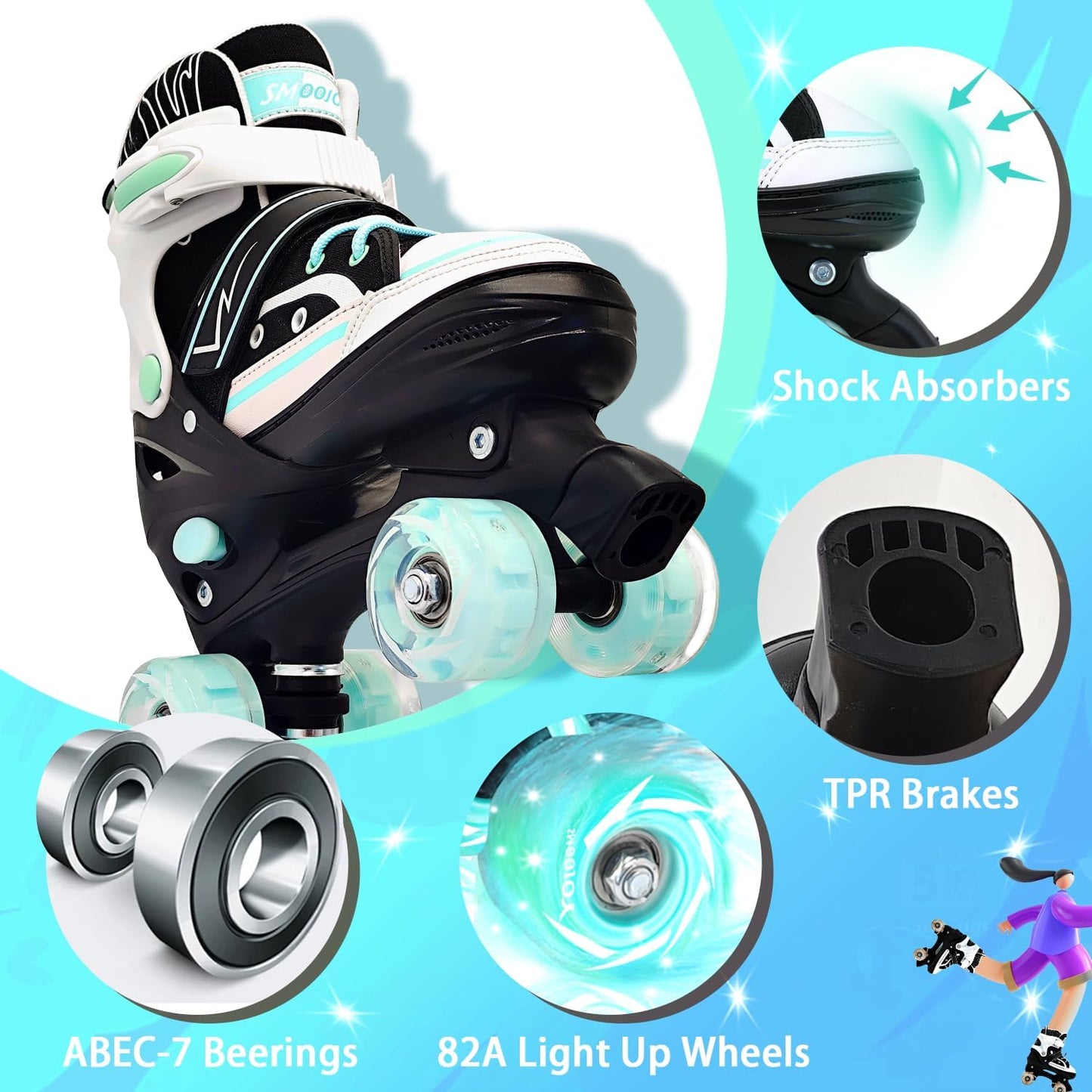 Patines lona ajustables con luces para niños 5-12 años