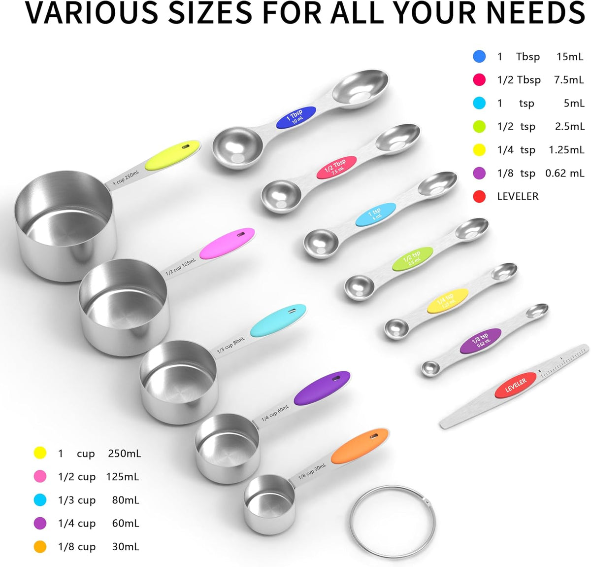 Juego tazas y cucharas medidoras acero inox 6 pzas