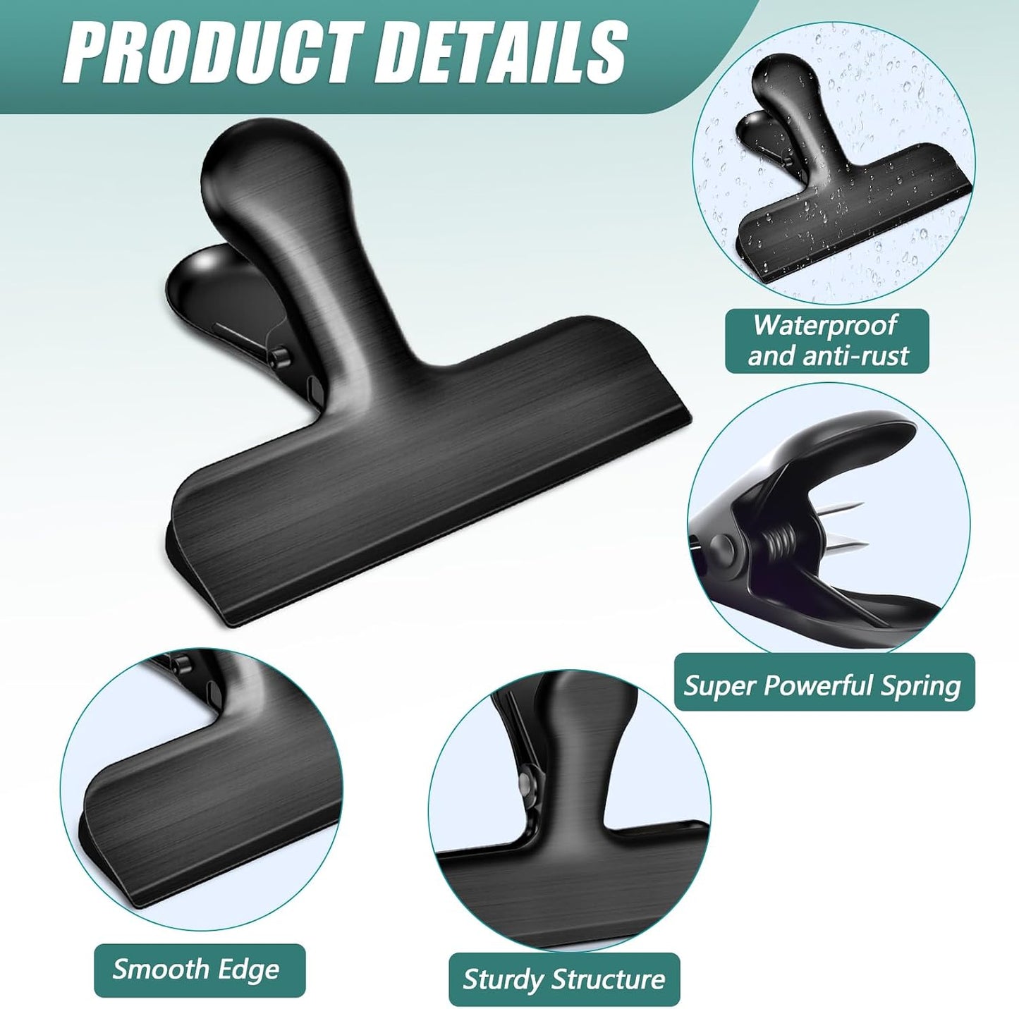 20 Clips Acero Inox para Bolsas Alimentos Negro