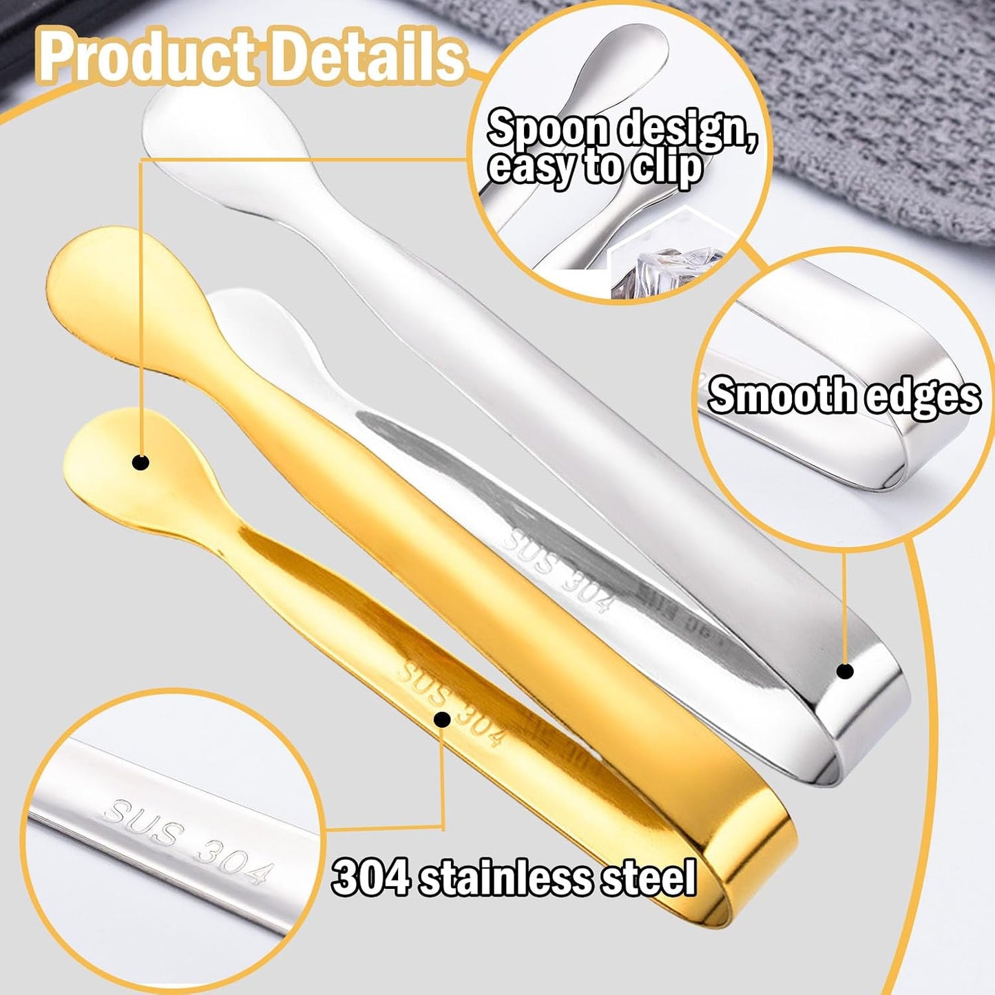 12 Pzas Pinzas Acero Inox 4.3pulg para Aperitivos y Hielo