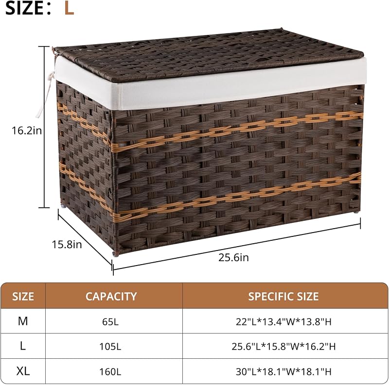 Cesta almacenamiento mimbre sintético 105L color marrón