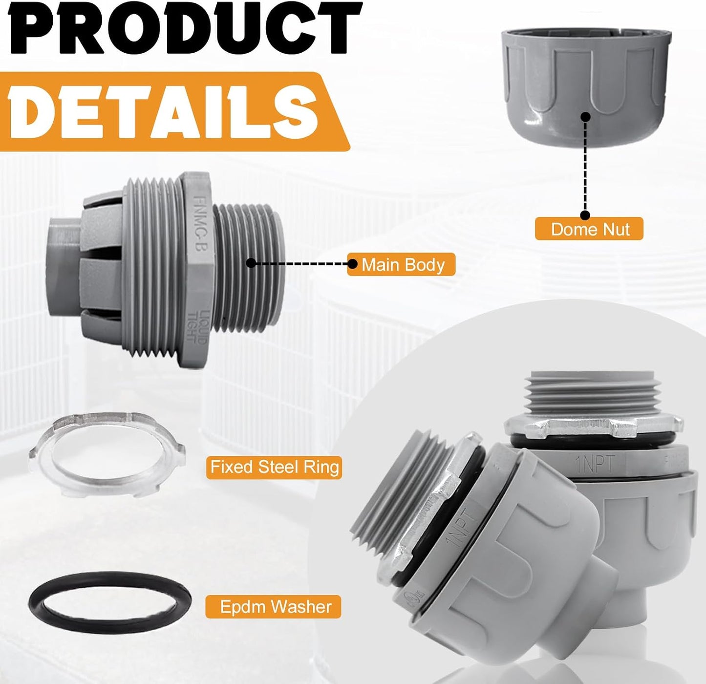Conector conducto PVC 1pulg hermético 180grados 6uds