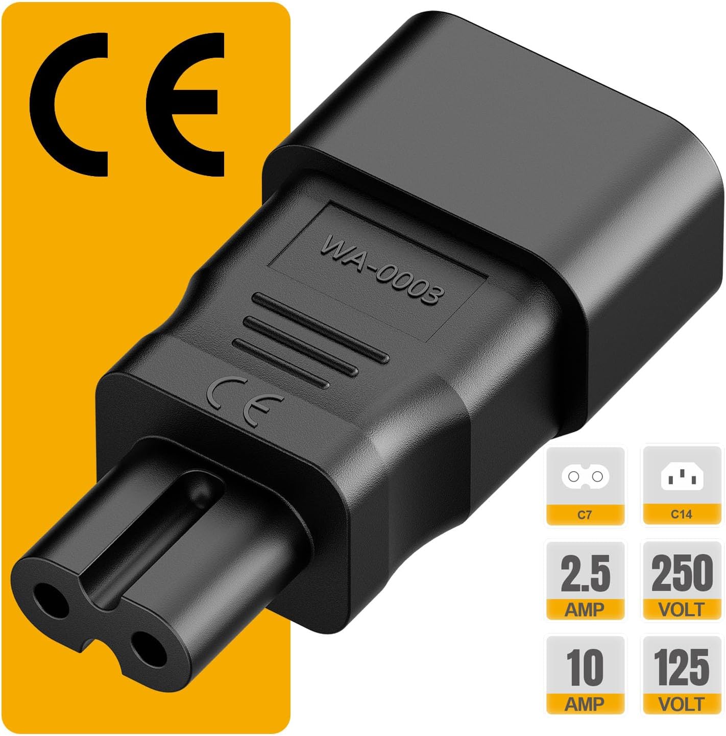 10 Adaptadores CA IEC C14 a C7 PVC 10A 125V Negro