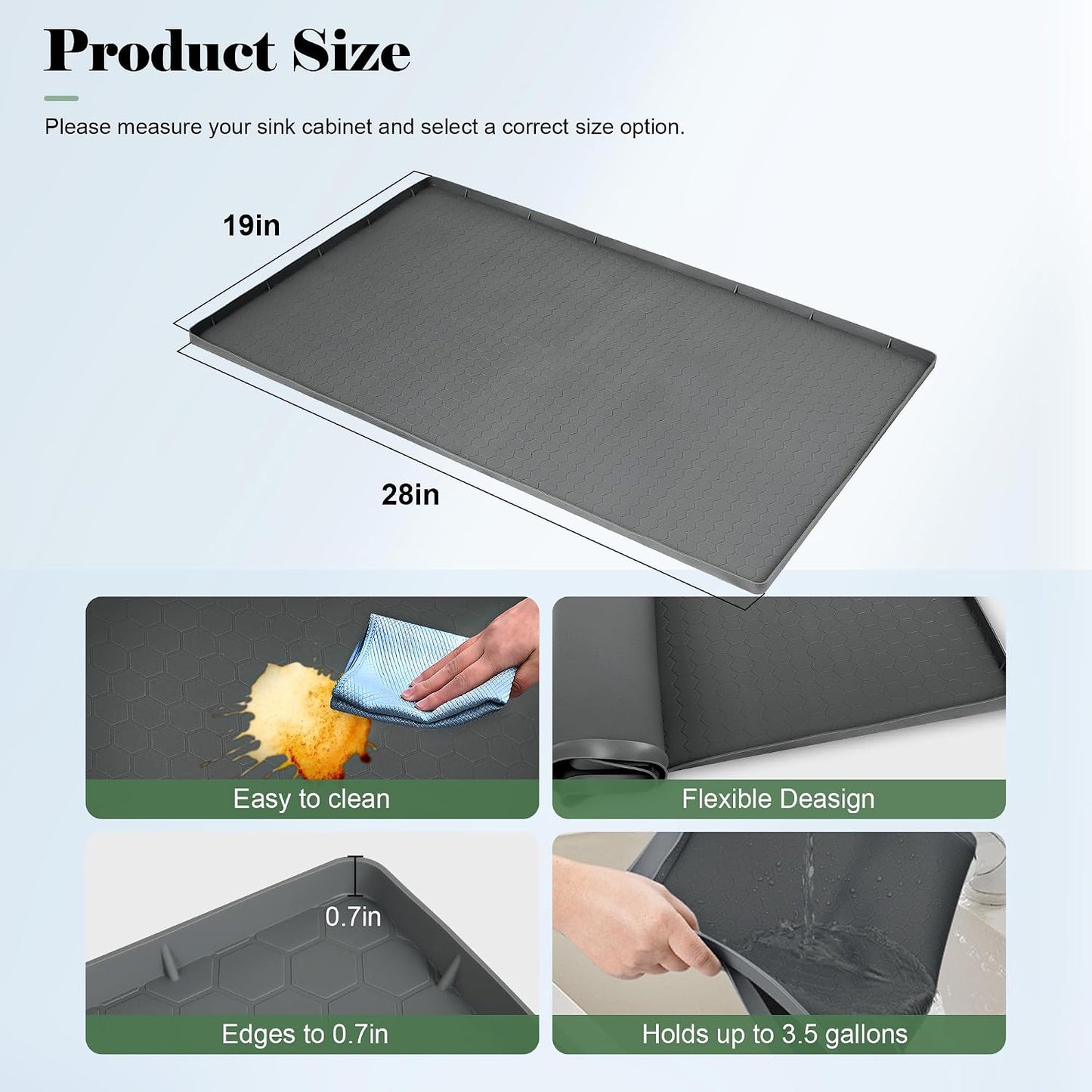 Tapete silicona organizador fregadero 25x19pulg impermeable 3.5gal