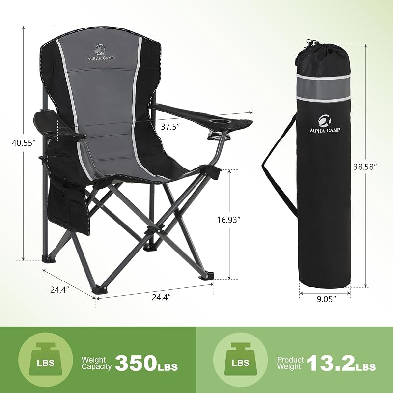 Silla camping plegable 2 Pzas soporte taza bolsa gris
