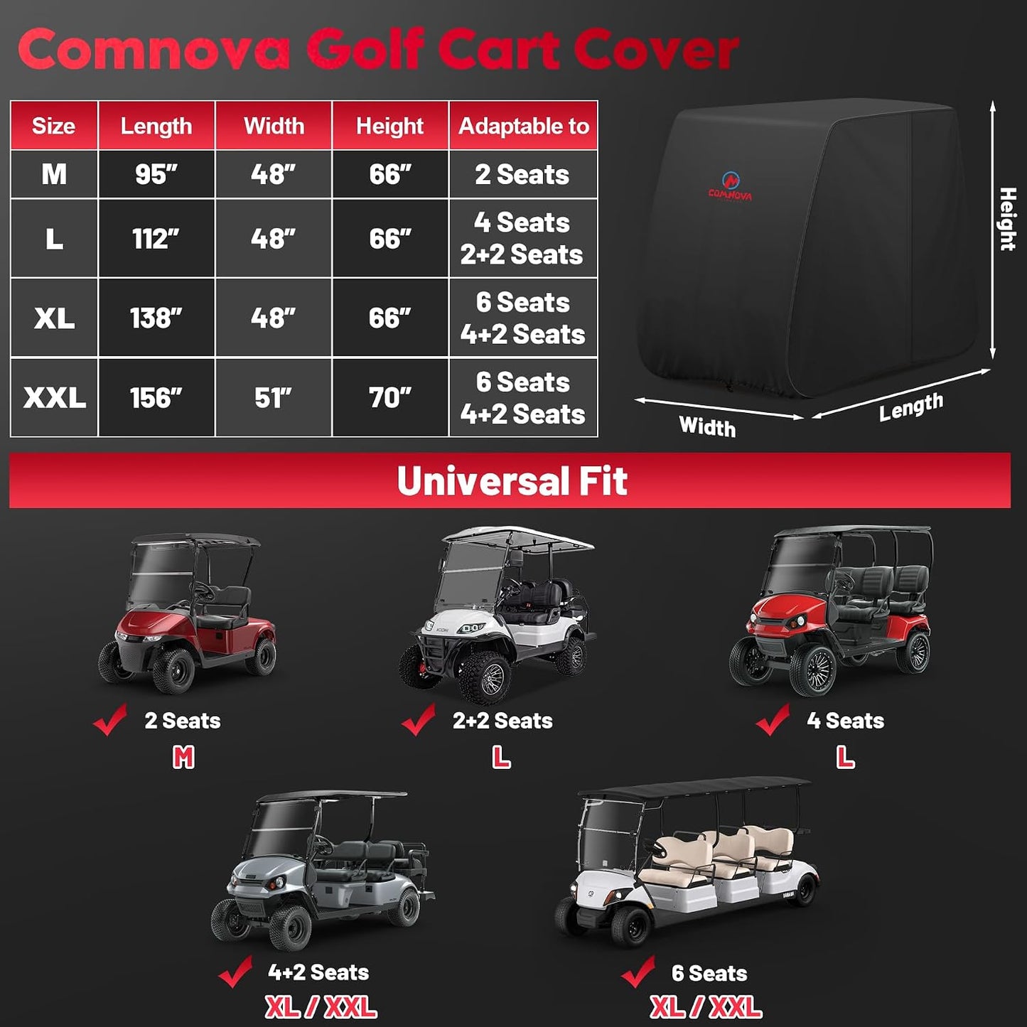 Funda carrito golf 2 pasajeros 600d impermeable con
