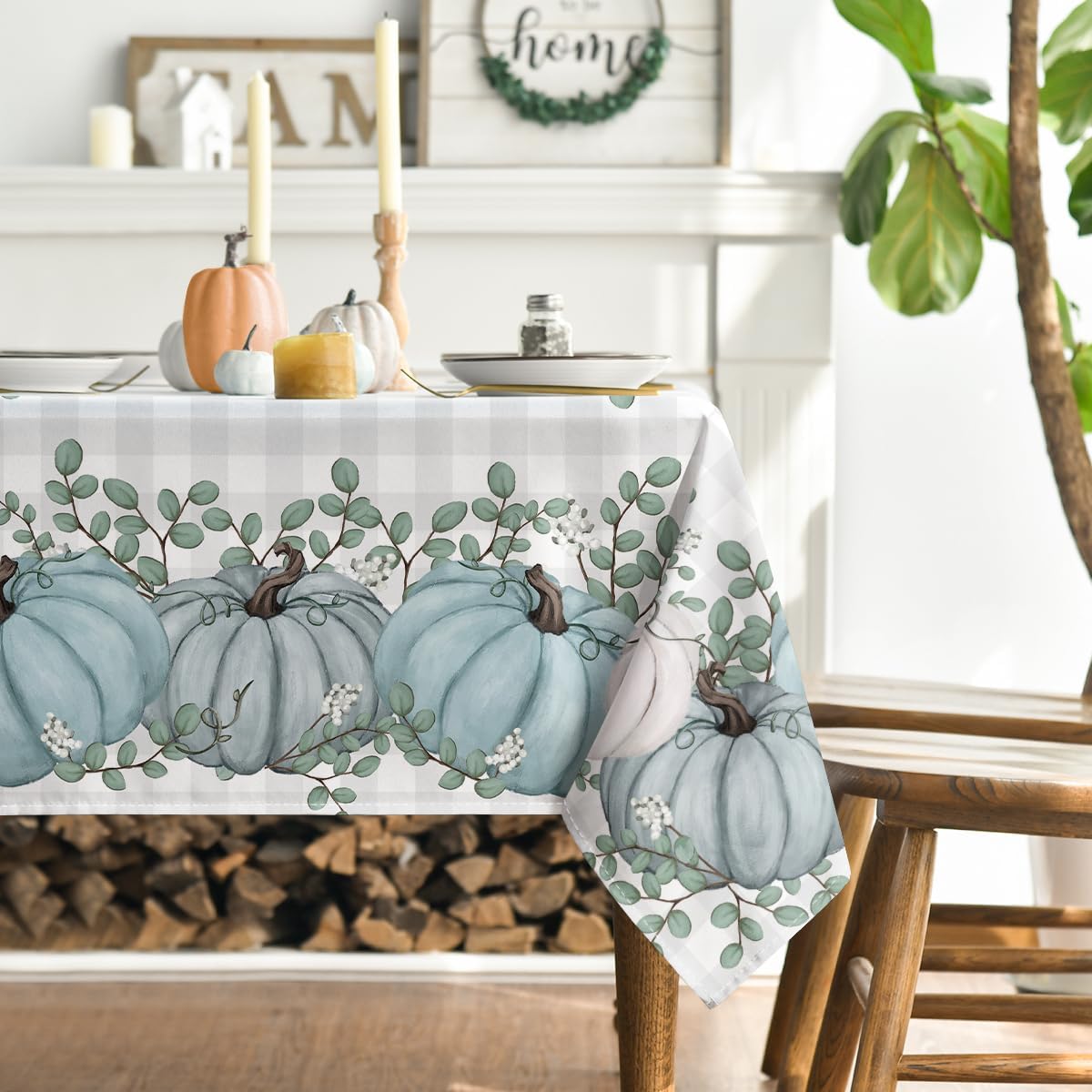 Mantel rectangular otoño 52x70pulg color azul calabaza búfalo