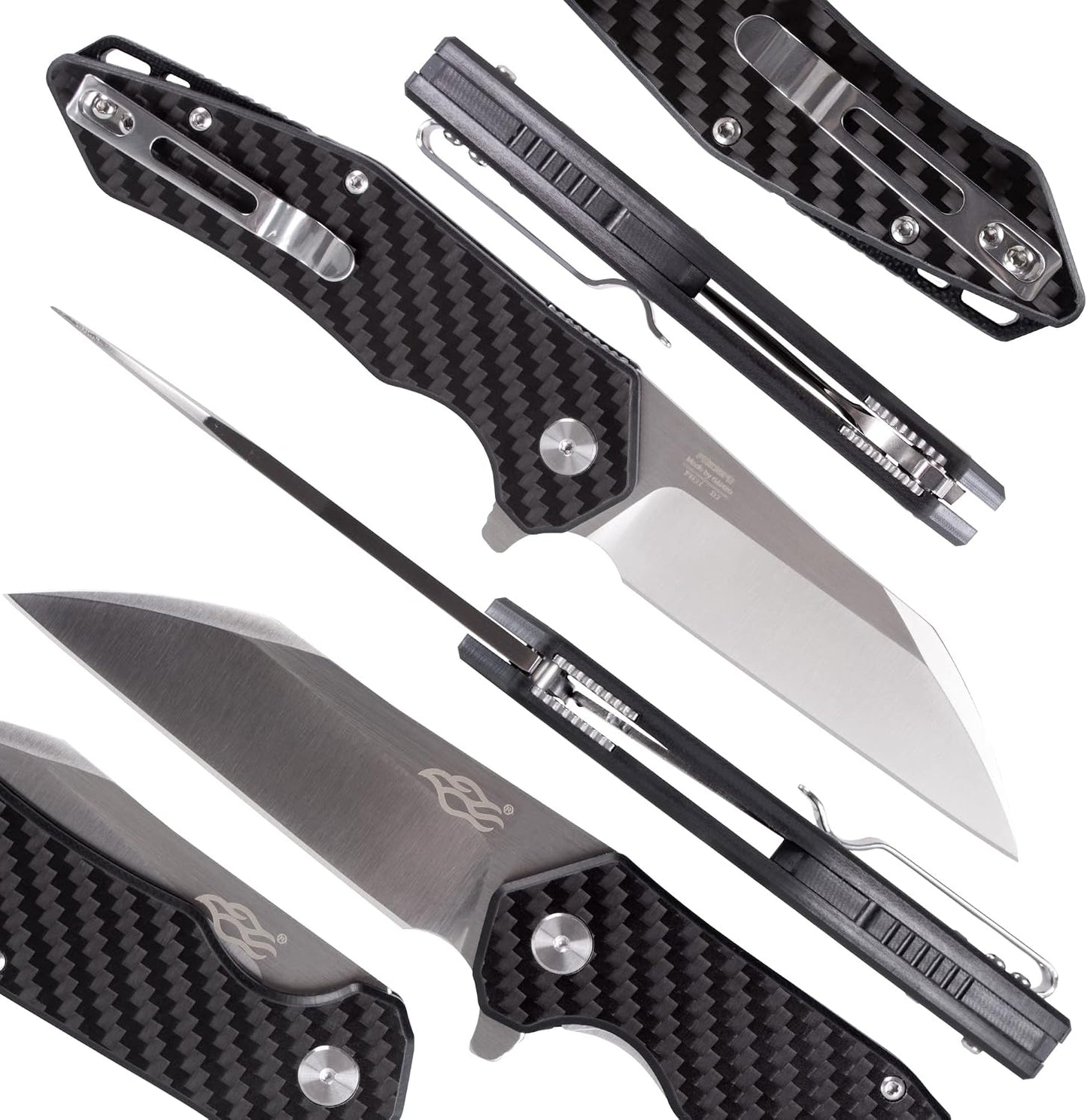 Cuchillo plegable D2 acero fibra carbono clip camping