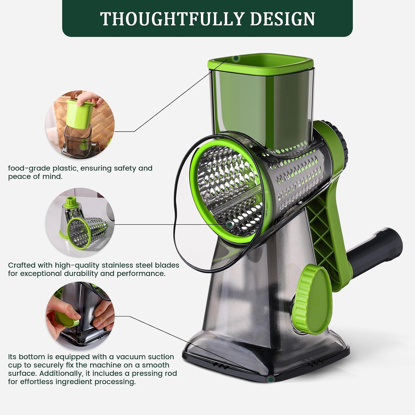 Rallador rotativo 3 cuchillas acero inox para queso y frutas