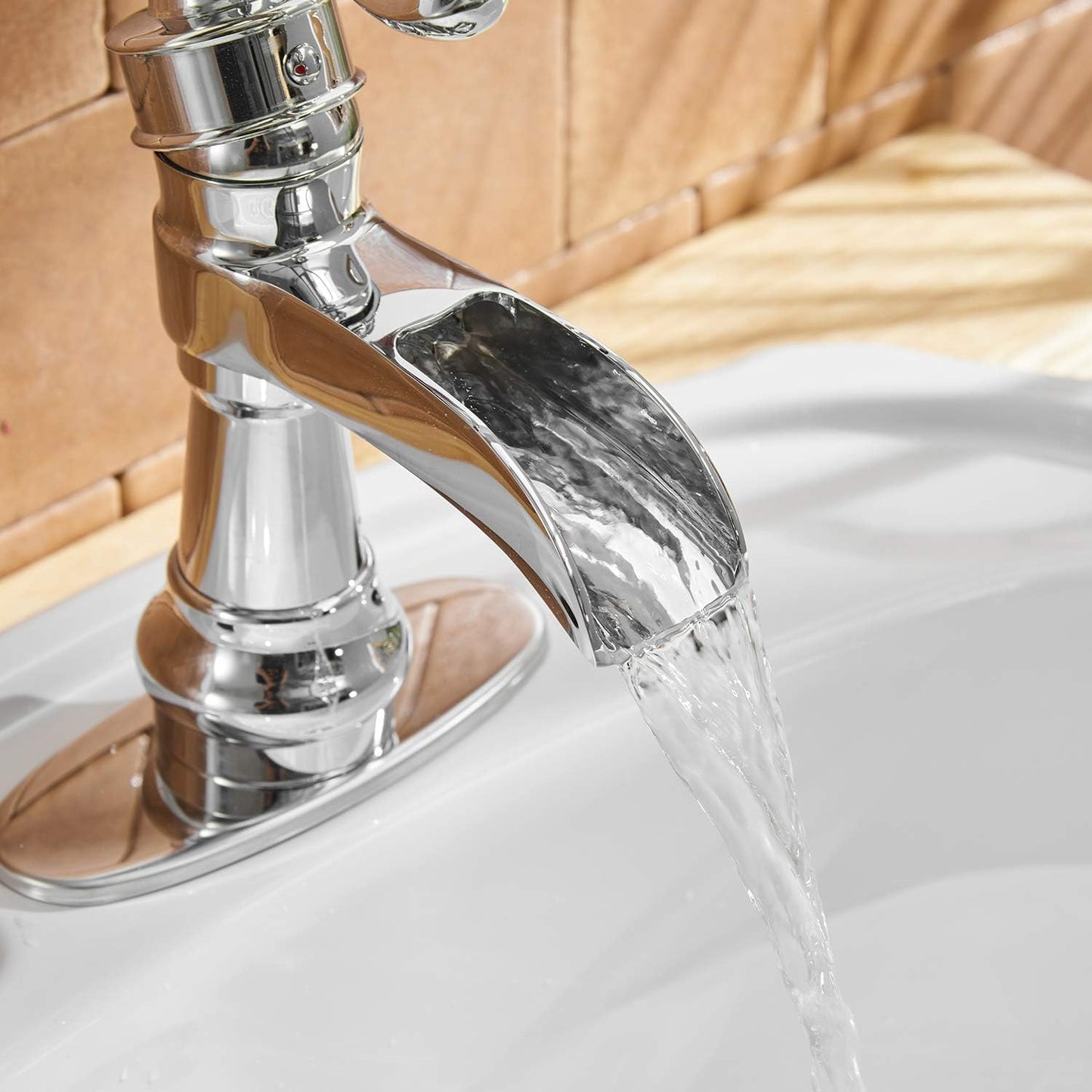 Grifo lavabo cromado plateado con tapón drenaje desplegable