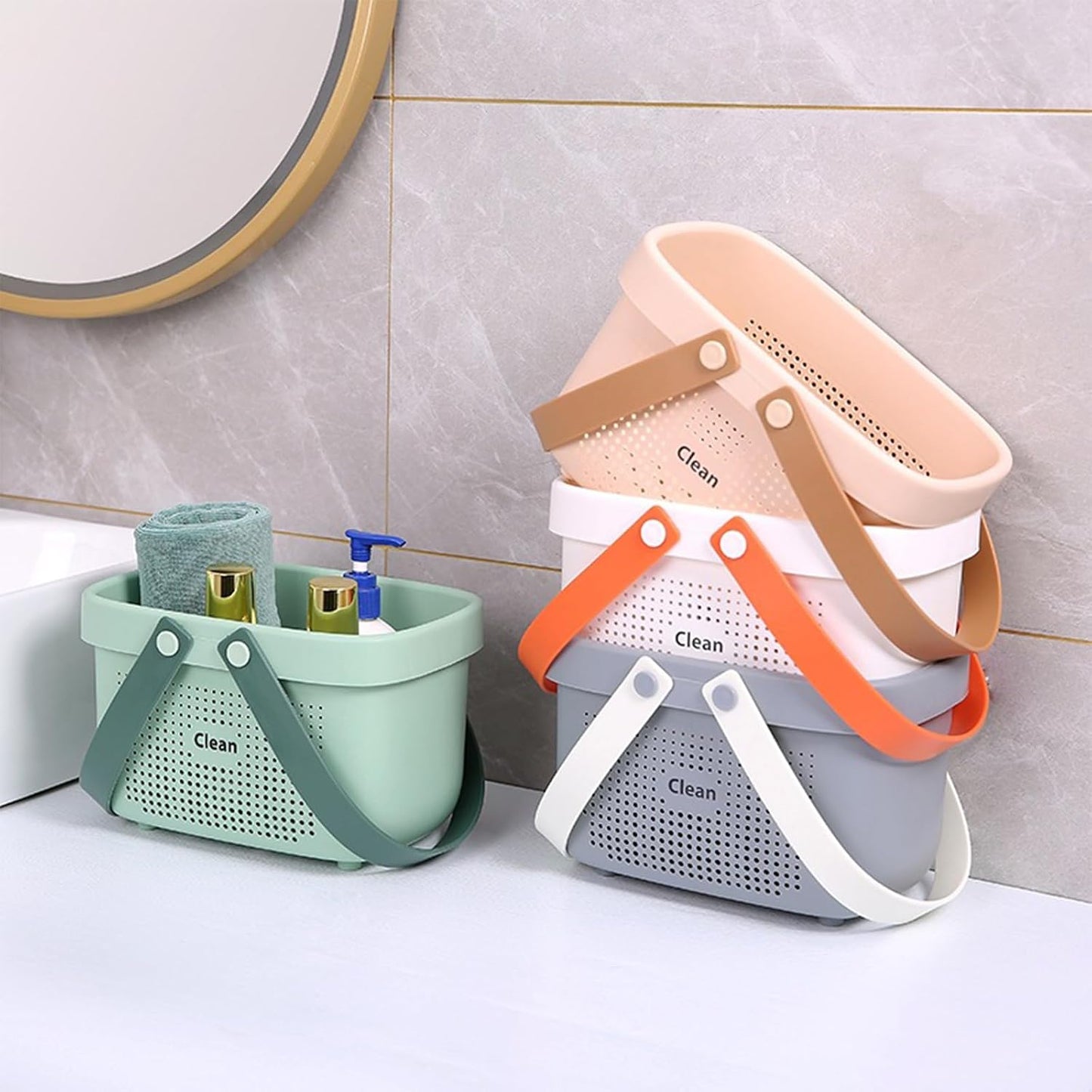 Cesta plástico con asa para baño cocina dormitorio verde