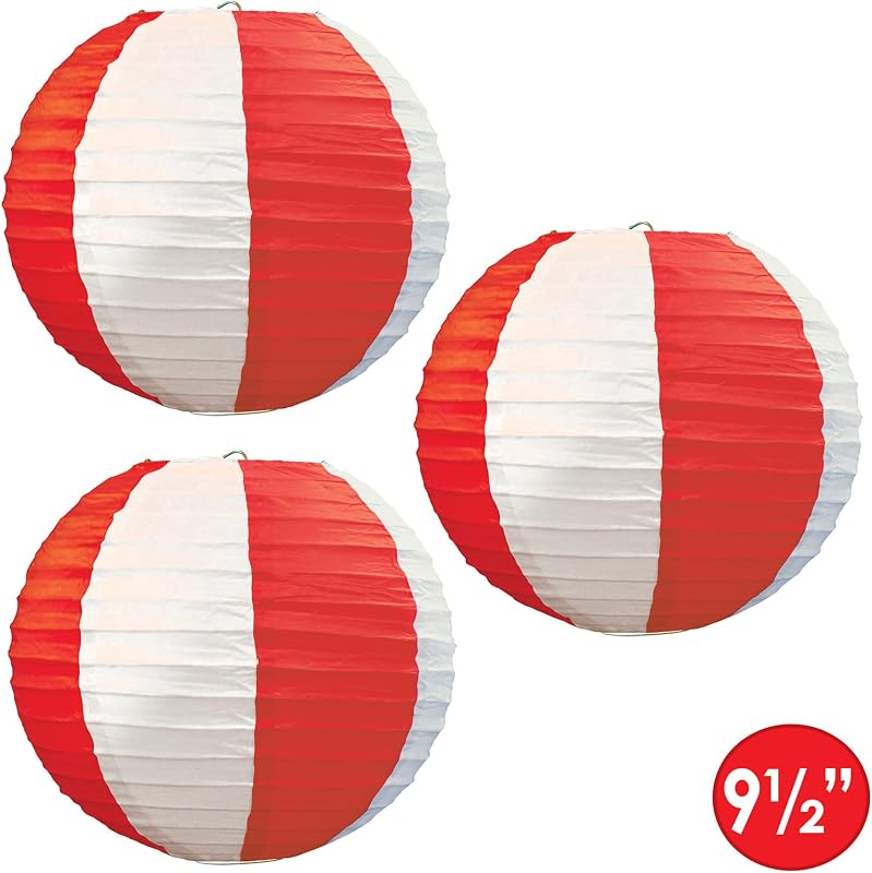 Faroles papel rayas rojo/blanco 9.5pulg set 2
