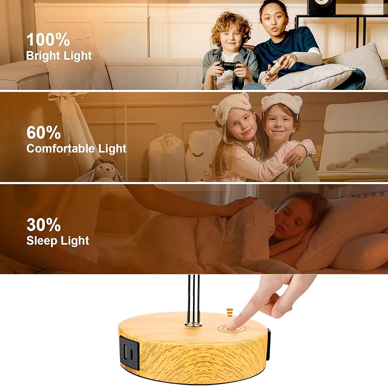2 Lámparas mesita noche 15.75" regulables tactil USB AC
