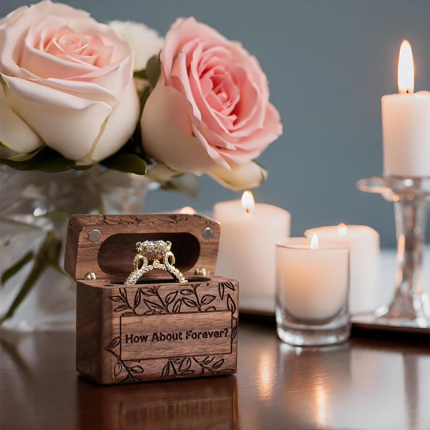 Caja de madera para anillos de boda y compromiso