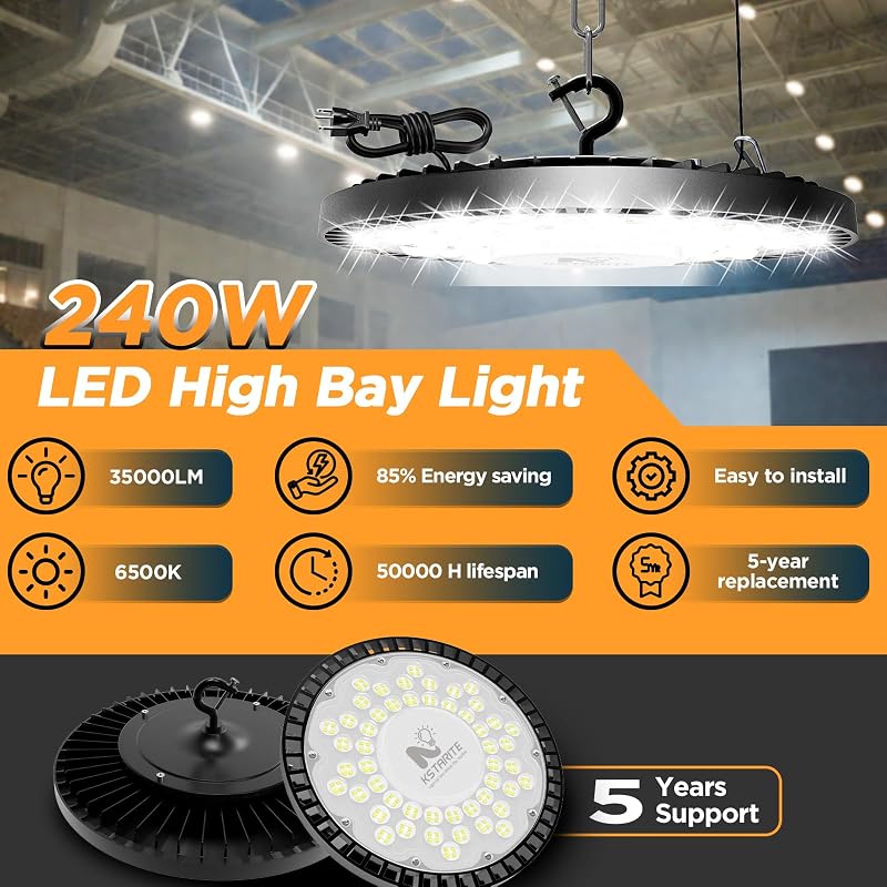 4 Luces LED UFO 240W 6500K IP65 con Cable 6.6"